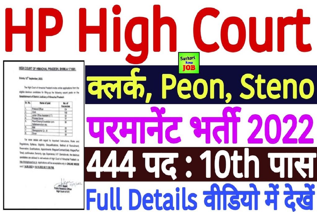 HP High Court Clerk Recruitment 2022 Registration For Posts Begins On