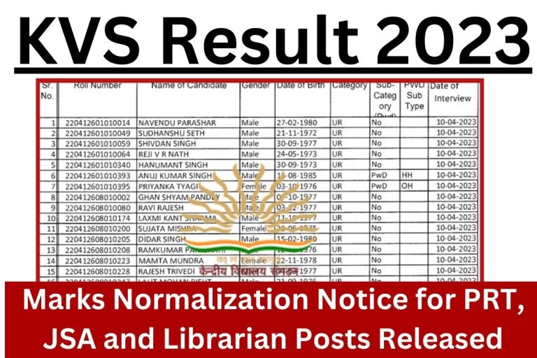 Kvs Result Marks Normalization Notice For Prt Jsa And Librarian