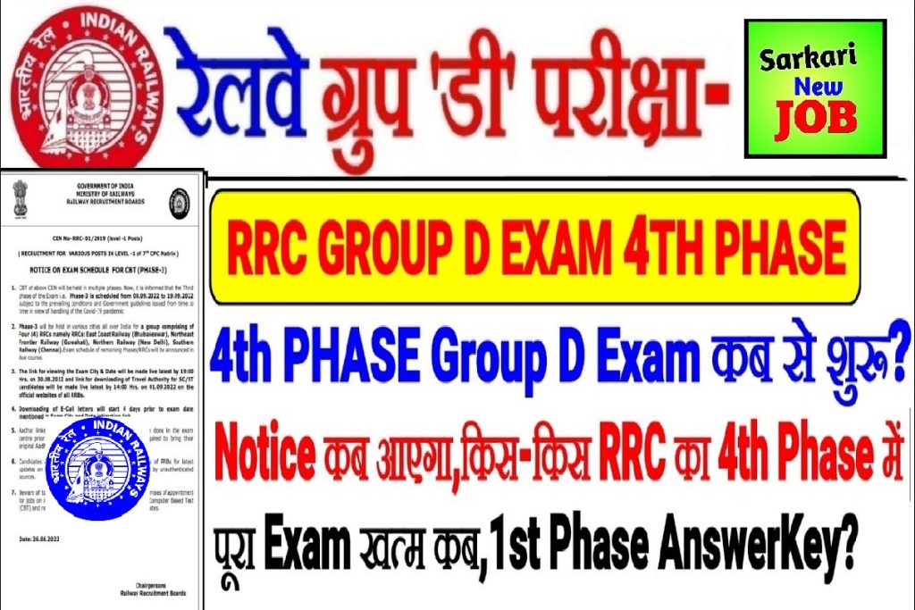 RRC Group D Phase 4 Exam Date 2022 आरआरसी ग्रुप डी परीक्षा फेज 4th नोटिस कब आएगी,किस-किस RRC का होगा