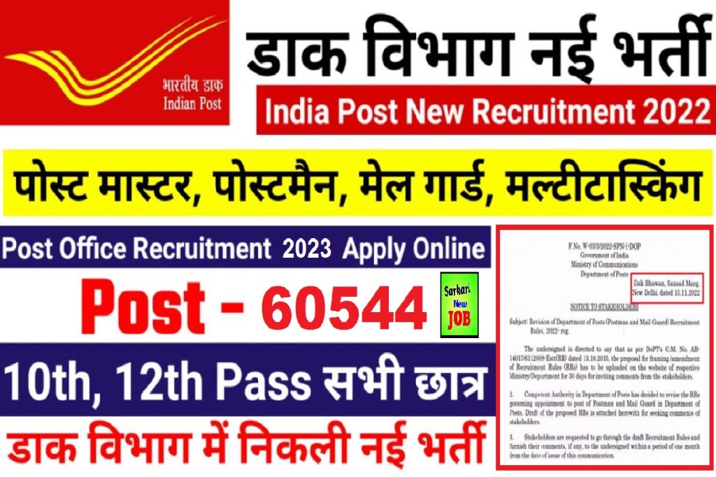 India Post Office Recruitment 2023 » Notification (Release ) For Postman and Mail Guard 60544 indiapost.gov.in Online Form Big News
