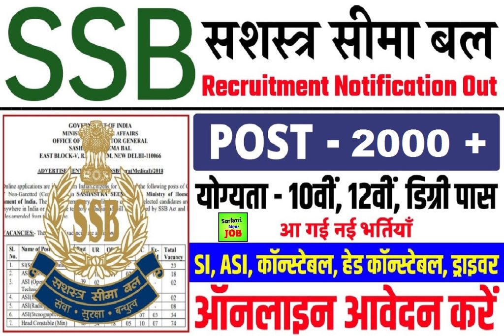 SSB Constable GD Recruitment 2023 » Sashastra Seema Bal (SSB) begins registration for 2000+ posts — Check dates, exam details and how to apply, Big News एसएसबी कॉन्स्टेबल के पदों पर बंपर वैकेंसी