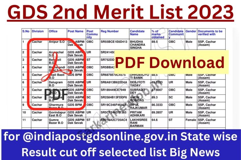 GDS 2nd Merit List 2023 PDF Download for @indiapostgdsonline.gov.in State wise Result cut off selected list Big News
