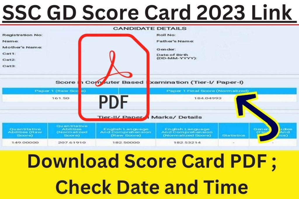 SSC GD Score Card 2023 Link Download Score Card PDF ; Check Date and Time