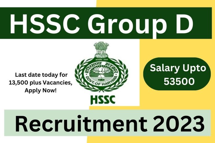 HSSC Group D Recruitment 2023 : Salary Upto 53500, Last date today for 13,500 plus Vacancies, Apply Now! HSSC Group D Recruitment 2023 : Salary Upto 53500, Last date today for 13,500 plus Vacancies, Apply Now!
