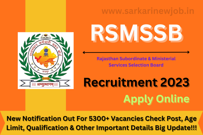 RSMSSB Recruitment 2023 New Notification Out For 5300+ Vacancies Check Post, Age Limit, Qualification & Other Important Details Big Update!!! RSMSSB Recruitment 2023 New Notification Out For 5300+ Vacancies Check Post, Age Limit, Qualification & Other Important Details Big Update!!!