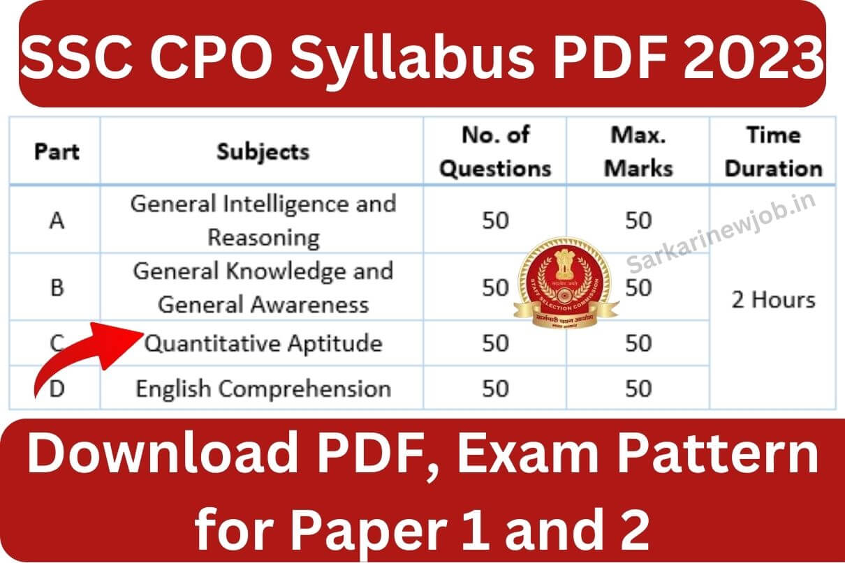 SSC CPO Syllabus PDF 2023 : Download PDF, Exam Pattern for Paper 1 and 2