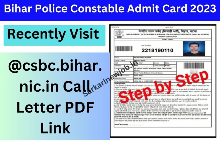 Bihar Police Constable Admit Card 2023 Recently Visit @ csbc.bihar.nic.in Call Letter PDF Link