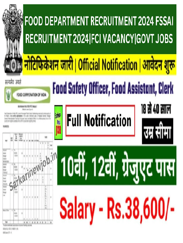 FOOD DEPARTMENT RECRUITMENT 2024 FSSAI RECRUITMENT Sarkari New Job