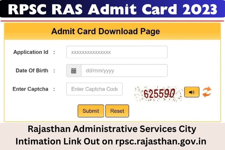RPSC RAS Admit Card 2023 : Rajasthan Administrative Services City Intimation Link Out on rpsc.rajasthan.gov.in