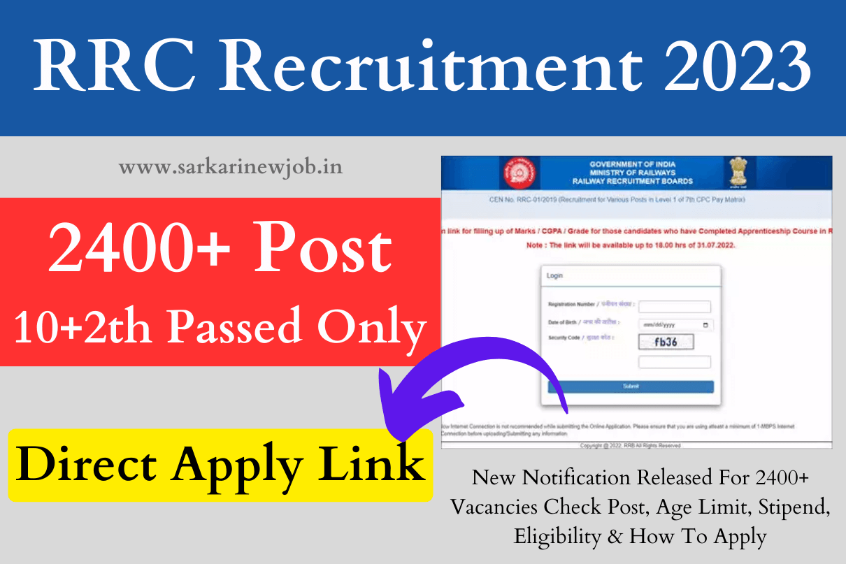 RRC Recruitment 2023 New Notification Released For 2400+ Vacancies Check Post, Age Limit, Stipend, Eligibility & How To Apply