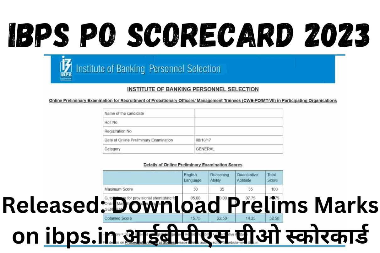 IBPS PO Scorecard 2023 Released: Download Prelims Marks on ibps.in आईबीपीएस पीओ स्कोरकार्ड