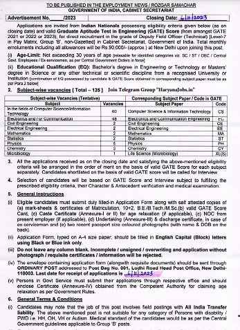 Cabinet Secretariat Recruitment 2023: Monthly Salary Upto ₹ 90000 Check Post, Age Limit & Application Process 