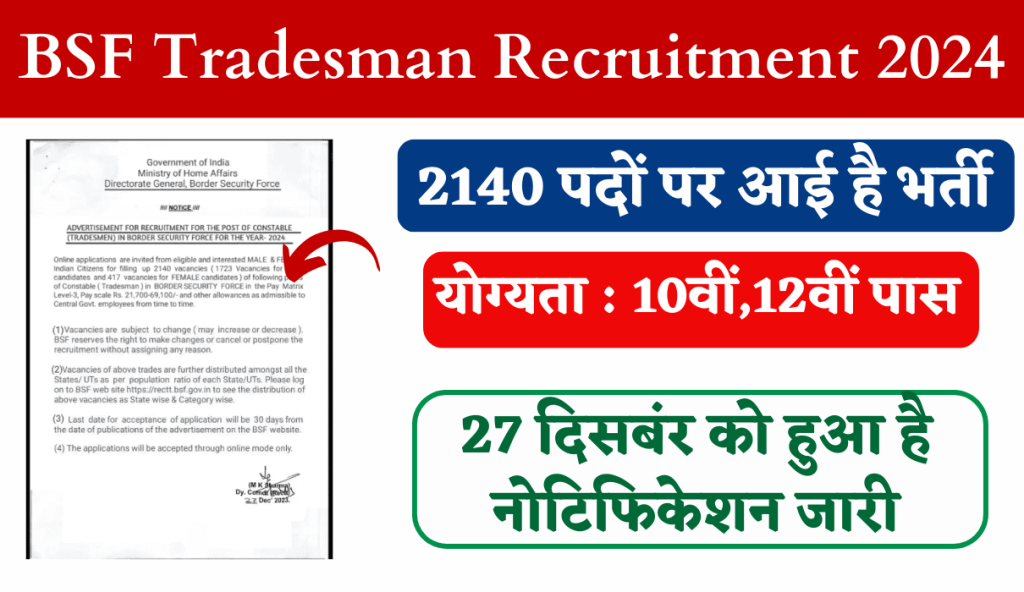 BSF Tradesman Recruitment 2024: New Notification Out For 2140 Bumper ...