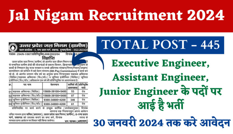 Jal Nigam Recruitment 2024 Notification Out For 445 Post Big Update