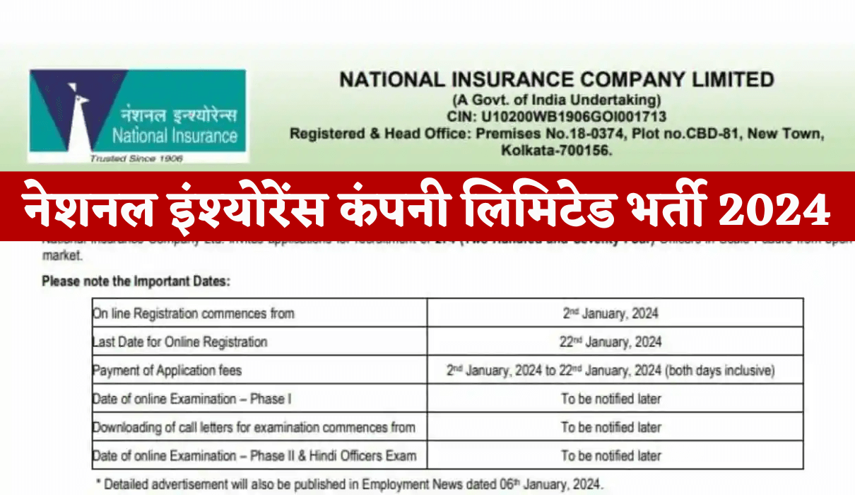 NICL AO Recruitment 2024 नेशनल इंश्योरेंस कंपनी लिमिटेड भर्ती का नोटिफिकेशन जारी, यहां से करे आवेदन Big Update