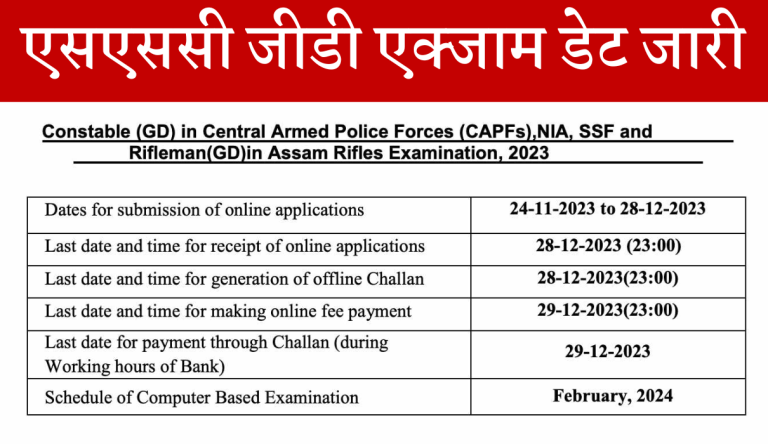 SSC GD Exam Date 2023 एसएससी जीडी कांस्टेबल भर्ती 2023 की परीक्षा तिथि घोषित यहां देखे Big News