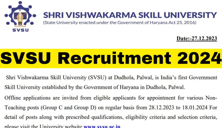 SVSU Recruitment 2024 Notification Out For Group C & D Post Big Update