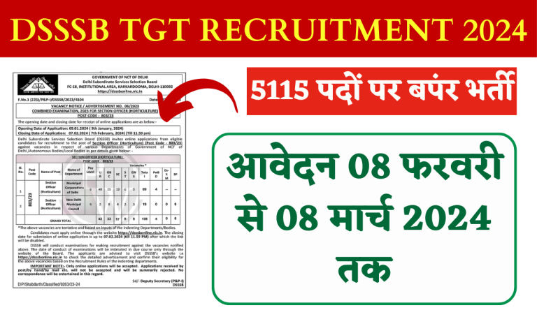 DSSSB TGT Recruitment 2024 टीजीटी के 5118 पदों पर बपंर भर्ती, यहां से करे आवेदन Big Update!