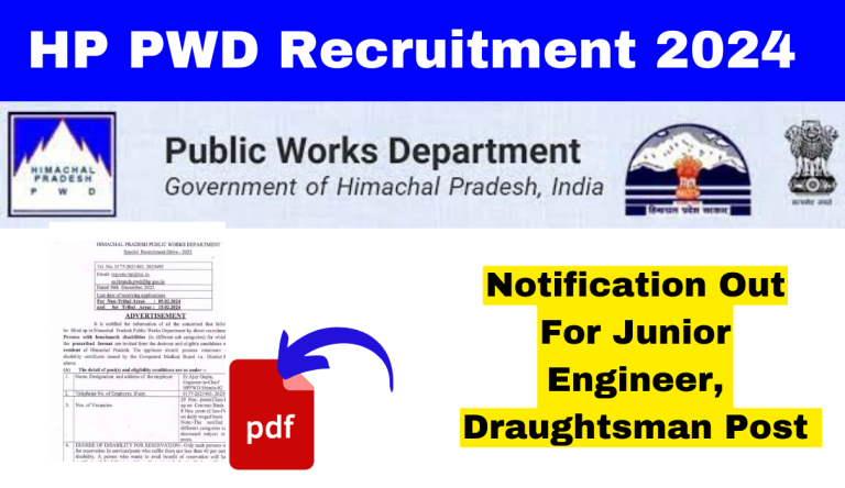 HP PWD Recruitment 2024 Notification Out For Junior Engineer, Draughtsman Post Big News!!