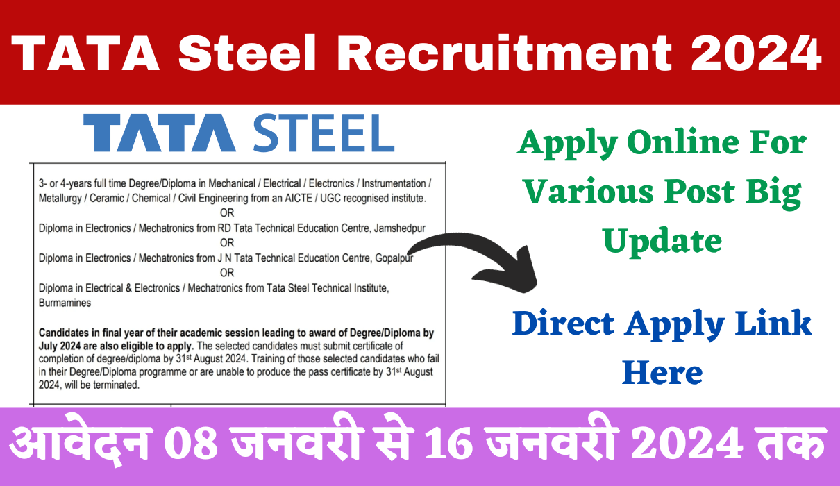 TATA Steel Recruitment 2024 Apply Online For Various Post Big Update