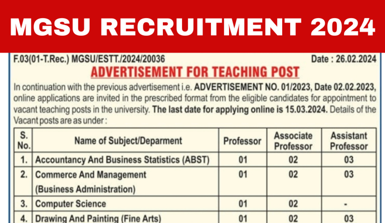 MGSU Recruitment 2024 एमजीएसयू यूनिवर्सिटी भर्ती 2024 का नोटिफिकेशन जारी Big News!!