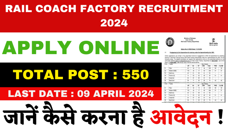 Rail Coach Factory Recruitment 2024 New Notification Out For 550 Various Post Big News!