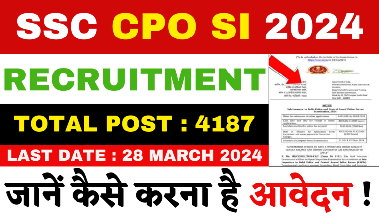 SSC CPO SI Recruitment 2024 एसएससी सीपीओ सब इंस्पेक्टर भर्ती का नोटिफिकेशन जारी Big Update!!