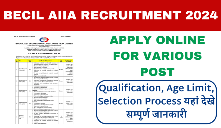 BECIL AIIA Recruitment 2024: Apply Online For 54 Vacancies Check Post, Eligibility Criteria & Other Details