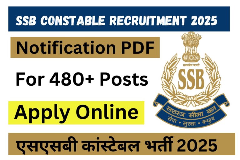 SSB Constable Recruitment 2025 Apply Online For 480+ Posts, Notification PDF एसएसबी कांस्टेबल भर्ती 2025