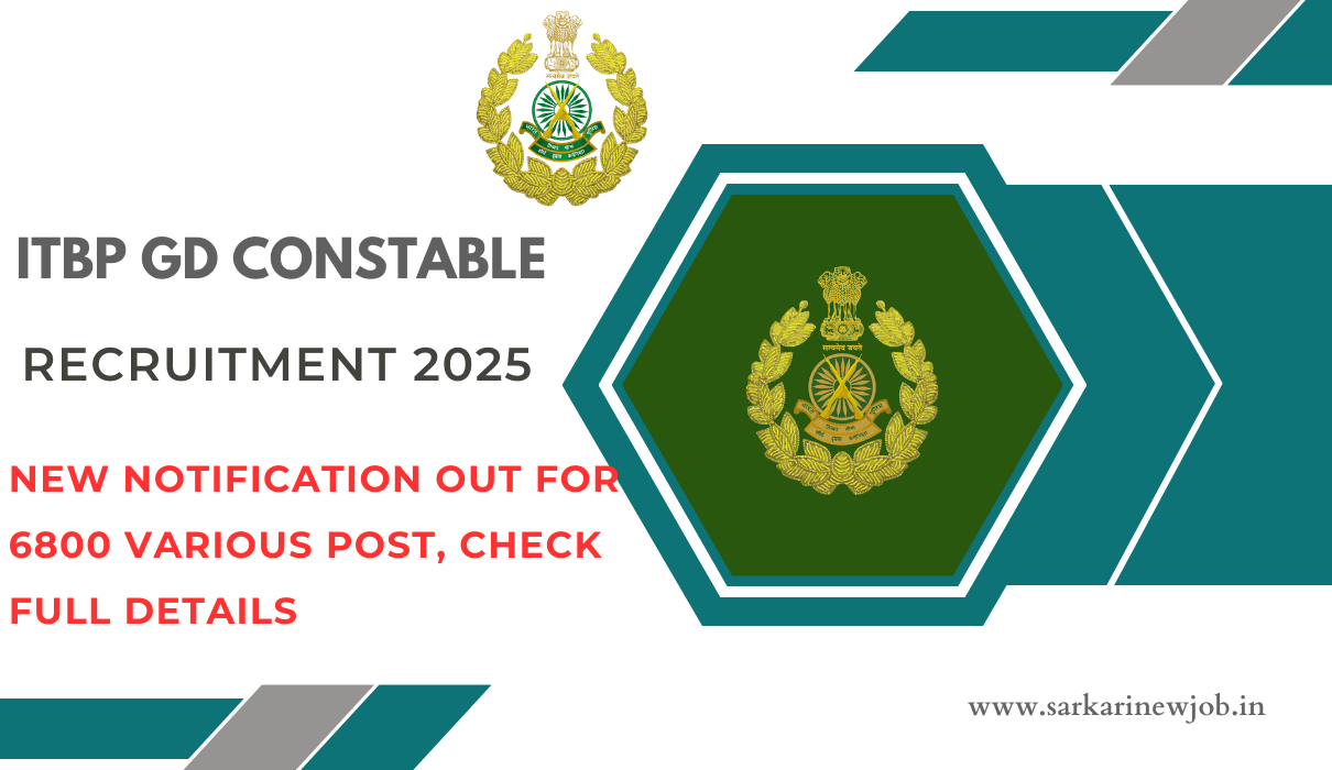 ITBP GD Constable Recruitment 2025: New Notification Out For 6800 Various Post, Check Full Details