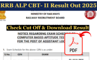 RRB ALP CBT- II Result Out 2025 @rrbcdg.govt.in Live Check Cut Off & Download Result