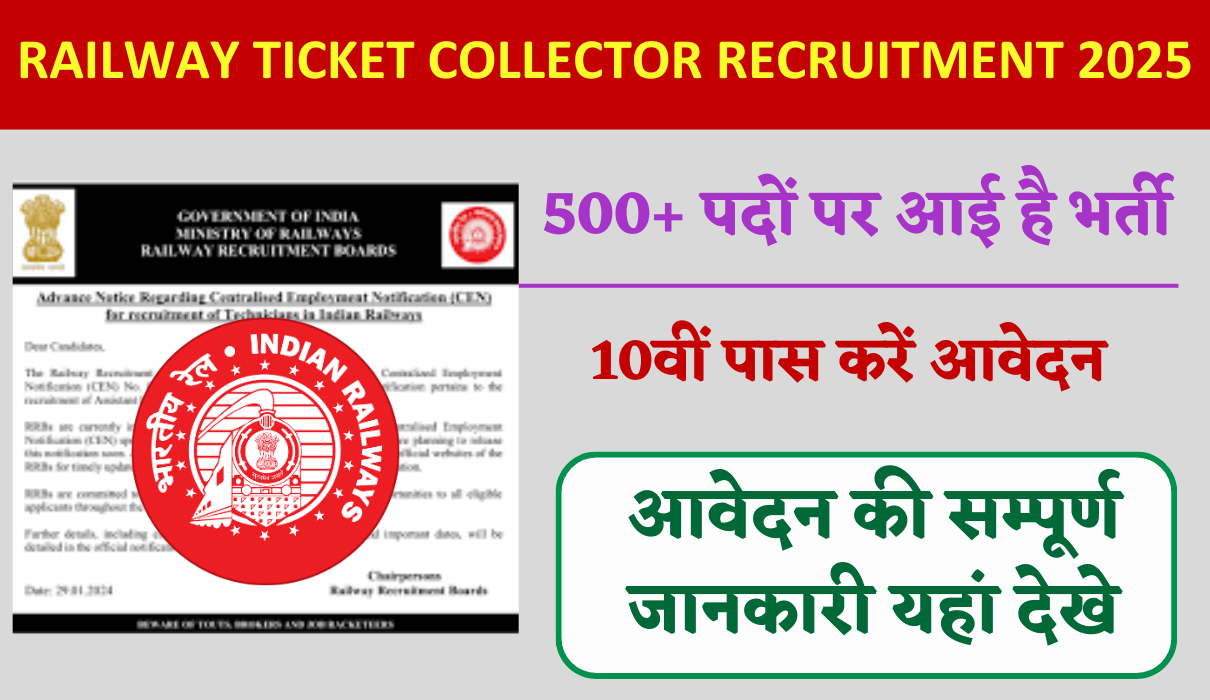 Railway Ticket Collector Recruitment 2025 New Notification Out, Apply Online
