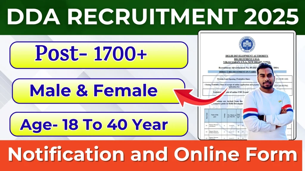 DDA Recruitment 2025 : 1700+ Post | Notification OUT for MTS, JSA, Patwari Posts, Apply Online