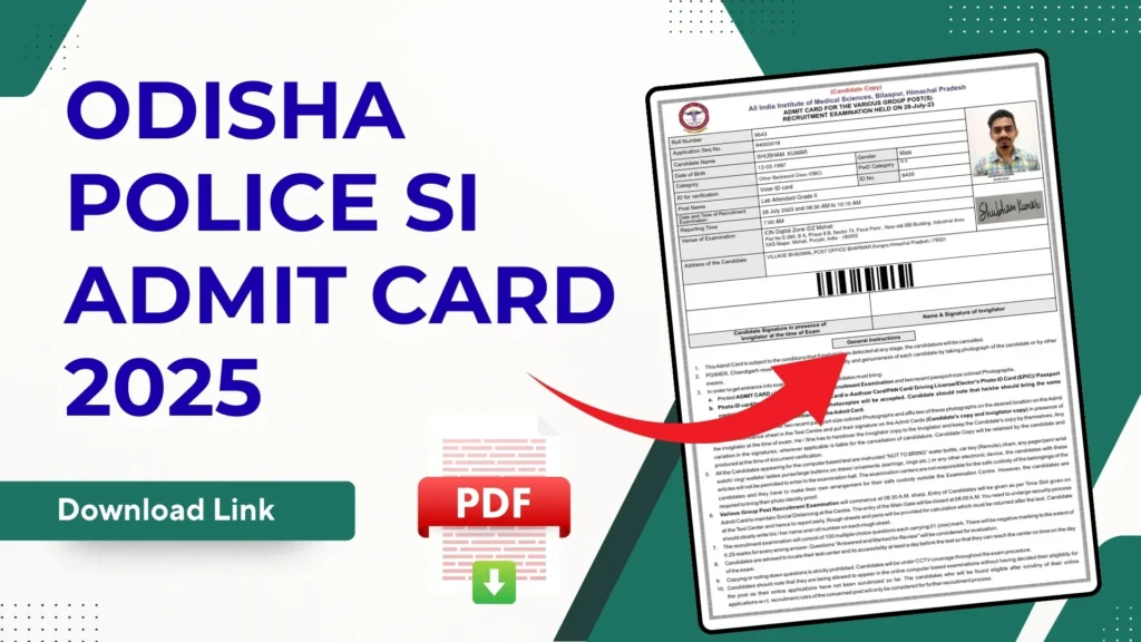 Odisha Police SI Admit Card 2025 Out (Today), Download OPRB Written Exam Hall Ticket